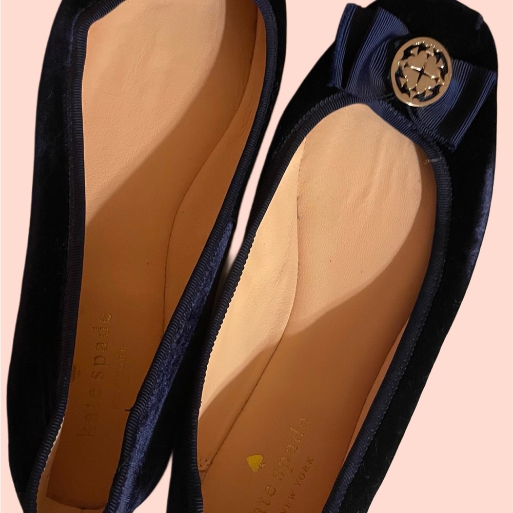 Kate Spade Navy Velvet Loafers with Bow